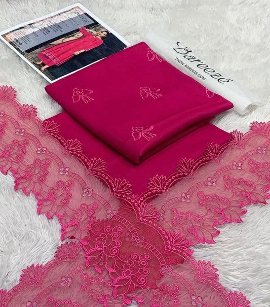 Women's Embroidered Lawn Suit Pink Unstitched 2-Piece